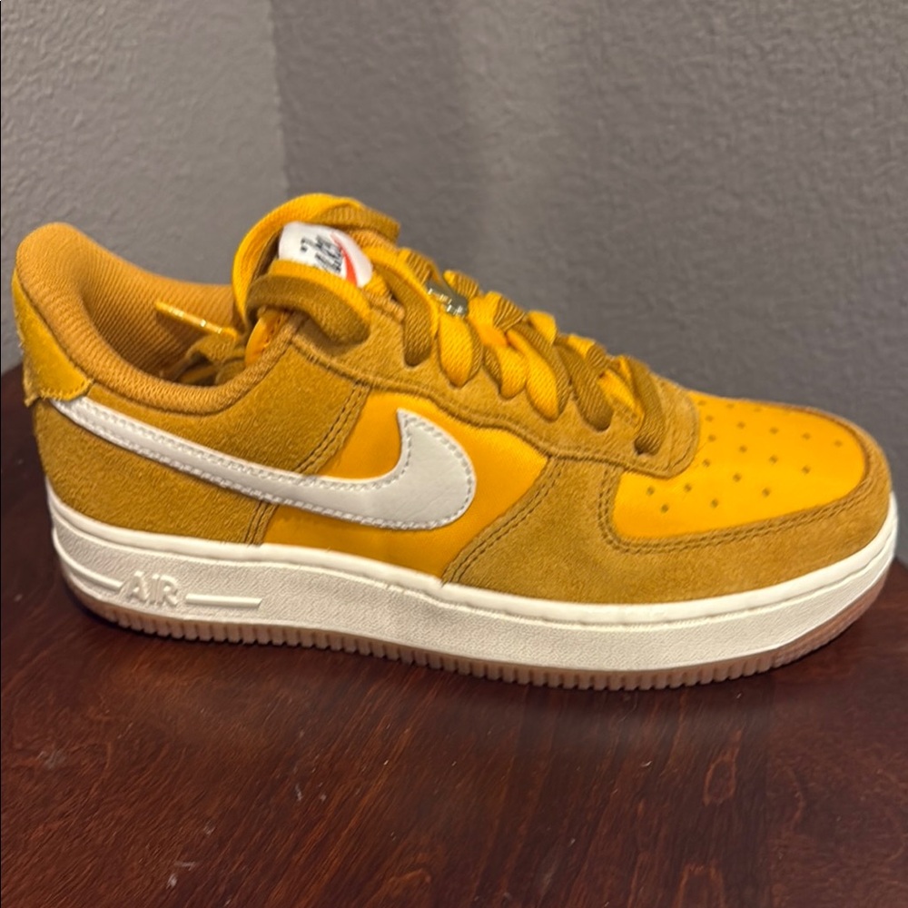 New Women’s Gold Suede Nike and White Sneakers Air Force 1